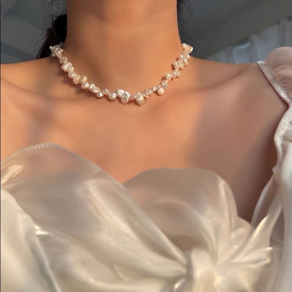 Dainty pearl wave necklace baroque natural freshwater choker